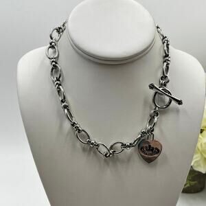 Juicy Couture Vintage Silver Chain Link Heart Crown Charm Toggle 2000s‎ Necklace